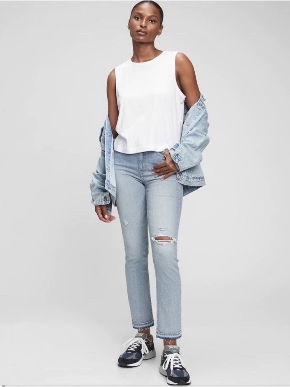 Gap Women’s Vintage Slim Mid Rise Light Blue Distressed Jeans